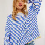 Free People We the Free Classic Striped Oversized Crewneck Viral Sweatshirt Sz L Photo 0
