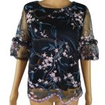 Nanette Lepore  Black Floral Sheer Embroidered Blouse Top Size S Photo 2