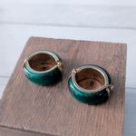 Vintage Clip On Earrings Statement Green & Gold Tone Chunky Large Hoops Photo 2