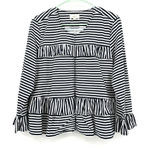 Loft ‎ Outlet Size Medium Jacket Black & White Stripe Linen Ruffles Long Sleeve Photo 0