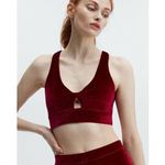 Fabletics  Size S Oasis Twist Velour Sports Bra Cherry Burst Plush Pullover Red Photo 0