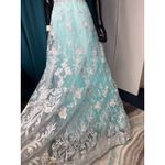 Morrell Maxie Size 4 Aqua White Floral Lace Off Shoulder Formal Gown Blue Photo 9