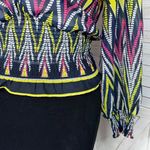 Ashley Stewart Chevron Stripe Key Hole Smocked Waist Blouse Multicolor 0X Photo 5
