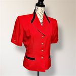 Kasper Vintage  6 Red Black Trim Cropped Blazer Jacket Gold Buttons 90s Office Photo 1