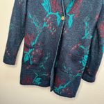 Vintage mohair Oriana Made In Italy Abstract Blue Knit Cardigan Sweater Small Photo 3