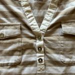 Croft & Barrow  Striped Sleeveless Henley Top | Tan White Large Photo 4