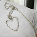 Large Silver Hammered OpenHeart Pendant Necklace 32" Silver Toggle Chain Photo 0
