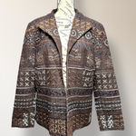 Coldwater Creek W18 Brown Embroidered Beaded Jacket Boho Artsy Open Front Blazer Photo 0