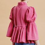 NEW byTiMo Bubble Wrap Crinkled Puffed Shoulder Blouse Pink Med Peasant Coquette Photo 2