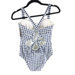 Kona Sol  One Piece Swimsuit Medium Cover Open Back Gingham Plaid Blue White M Photo 1