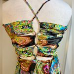 Vintage Zum Zum Y2K Satin Paisley Beaded Slip Maxi Dress Retro Glam Size 3/4 💛 Blue Photo 6