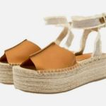 ZARA  LEATHER FLATFORM SANDALS SIZE 7.5US BROWN Photo 3