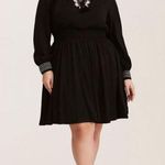 Torrid black smock peasant flowy embroidered skater dress Photo 0