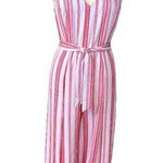 Emma & Michele Women's Jumpsuit V-neck Tie Waist White Red Stripes Size XL Photo 0
