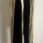 Simone Reversible Silk Velvet Fringe Shawl Black & Olive Paisley Wrap Scarf Green Photo 0