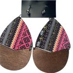 & Other Stories New NWT Wooden Fabric Covered Boho Aztec Dangle Earrings Pink Black Multicolored Photo 4