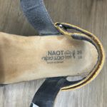 NAOT Women 39 EU 8.5 US Sandals Blue Tan Leather Strappy Wedge Adjustable Buckle Photo 5