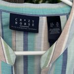 Vtg 90’s Crazy Horse by Liz Claiborne Linen Blend Striped Button Up Blouse Sz XL Blue Photo 3