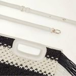Maje  M Bag in Leather and Bicolor Knit Black White Stripe Satchel NWT Photo 5