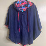 Aerie  navy blue hooded windbreaker poncho blue pink floral interior, size: L/ XL Photo 0