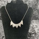 Vintage Silver Tone Rhinestone Brutalist Art Deco Bib Necklace Metal Fringe Photo 0