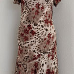 Dress Barn Vintage Brown Red Floral Bias Cut Silk Midi Dress Asymmetrical L Photo 0