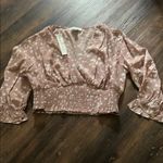 She & Sky Pink Puff Sleeve Ruched Crop Blouse Photo 0