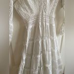 None Vintage 70s Prairie Lace Maxi Dress Flare Bell Sleeve Sheer Western Wedding Photo 3