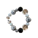 Pair of Black and White Stone and Glass Stretch Bracelets Photo 3