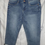 Seven 7 Roll Cuff Girlfriend Embroidered Medium Wash Stretch Capri Jeans NWOT Photo 0