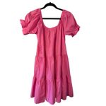 BURU Pink Cotton Puff Sleeve Tiered Square Neck Midi Dress Size S Preppy Photo 1