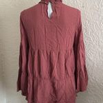 ZARA Rose Pink Smocked High Neck Tiered Bell Sleeve Top Blouse Small Photo 5