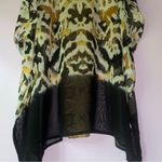 Chiffon Kimono 2X Blouse Boho Ikat Longline Sheer V Neck Swim Cover Black Photo 7