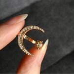 Gold + Rhinestone Moon + Star Cuff Fashion Ring, Size 8 Photo 1