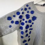 J.Crew Sweatshirt Women L Gray Blue Embellished Flower Appliqué Preppy Casual Size L Photo 2