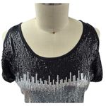 VTG INC international concepts Sequin front Cold Shoulder Top Black/Silver M Black Size M Photo 1