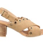 Eric Michael • Emma mid-heel comfort sandal sand suede grommet scallop block Photo 1