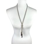 J.Crew  Gold Tone Tassel Lariat Necklace Rhinestone Accents Glam Boho Chic Long Photo 0