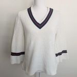 CAbi Ace V-Neck Preppy Bell Sleeve White Sweater Style 5639 Size S Photo 0