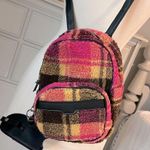 Pink Sherpa Plaid Crossbody Purse Multi section Backpack Womens Girls Travel Bag Photo 4