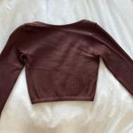 ZARA Brown Ribbed Sleeved Crop Top Photo 3