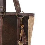 Liz Soto Brown Calf Hair Leather Tote Bag Handbag Chevron Tweed Photo 1