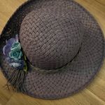 Vintage Blue Woven Hat with Blue Floral Accent Purple Photo 0