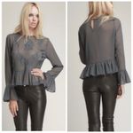 Walter Baker  Grey Sheer Embroidered Ruffle Sleeve Peplum Blouse XS Beth Photo 1