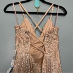 Jump NWT  Apparel Sequin Lace Up Back Spaghetti Strap Formal Gown Champagne Blush Photo 6