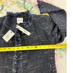 NIC ZOE Tweed Fringe Collarless Blazer Jacket Navy Multi Textured Cropped pp Photo 5