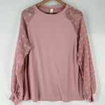 Petal Pink Lightweight Stretch Ribbed Knit Chiffon Swiss Dot Balloon Sleeve Top Size L Photo 0