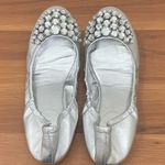 Nine West “Faycie” Metallic Silver Leather Rhinestones Ballet Flats Size 8M Photo 2