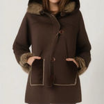 Brown Teddy Faux Fur Hood Trim Jacket Size XL Photo 0