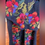 100% Alpaca Wool Floral Knit Cardigan Artisan Boho Handmade Folk Cottagecore Blue Photo 5